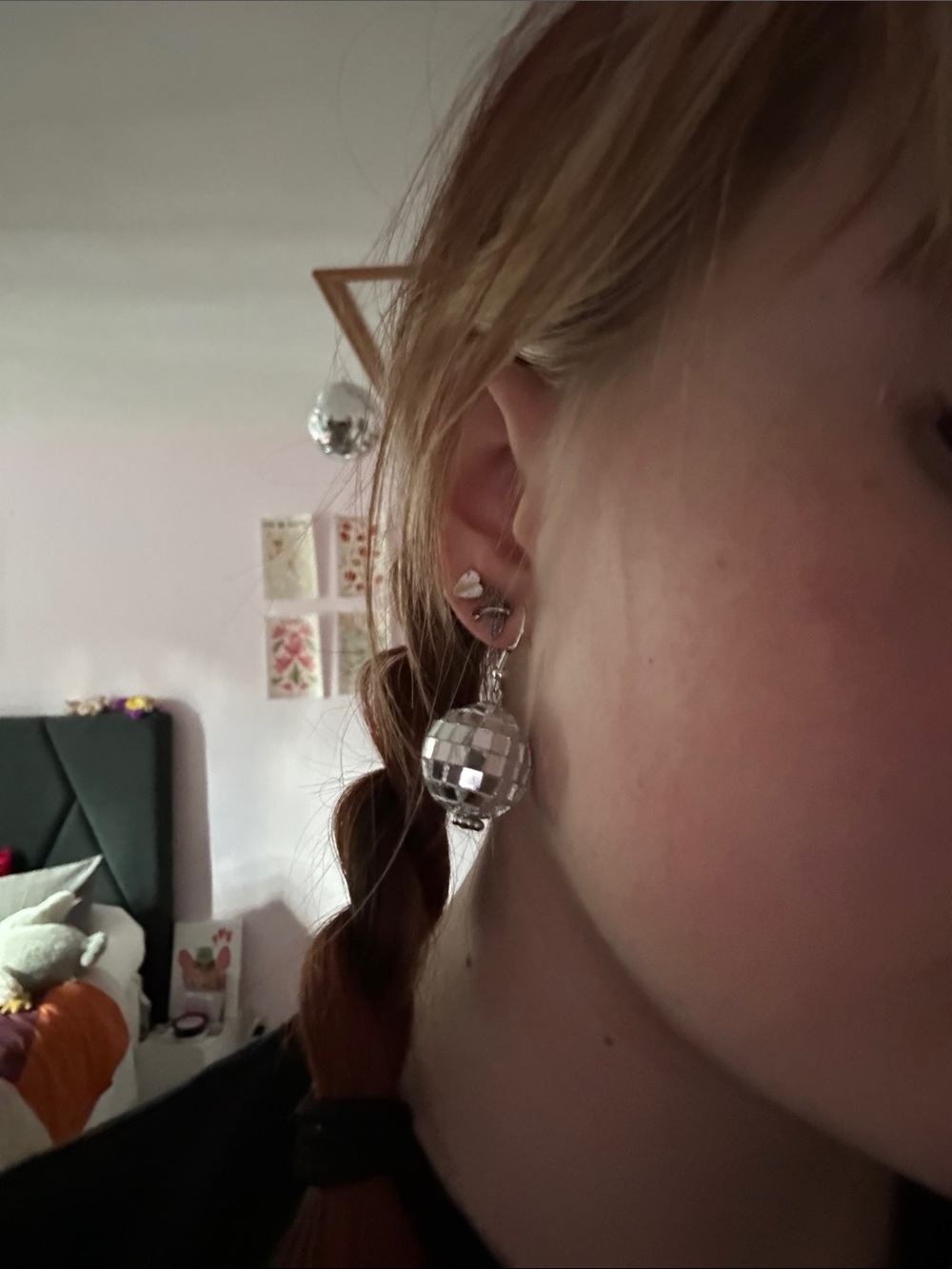 Silver Disco Ball Dangle Earrings for Kids